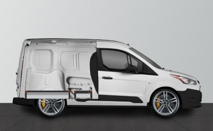 Het product geplaatst in de bedrijfswagen zoals te zien vanaf de zijkant.